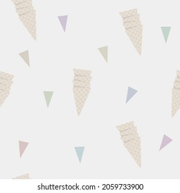 Vector seamless pattern with ice cream waffle cone. Hand drawn ice cream seamless pattern for wallpaper, fabric, texture, scrapbooking and much more.
