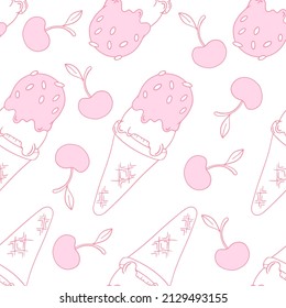 Vector seamless pattern with ice cream, hand drawn ice cream seamless pattern