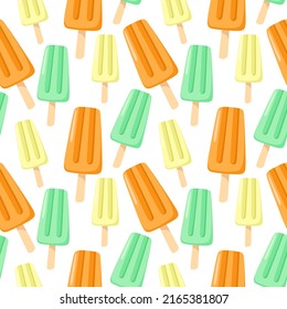 Vector seamless pattern with ice cream sorbet. Popsicle ice cream background. Design for summer prints, posters, wrapping paper, backgrounds, scrapbooking, textile, kids fashion, stationary.