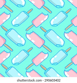 Vector seamless pattern with ice cream. Vector illustration with bright background. Hand drawn ice cream seamless pattern. Background dessert for wrapping, fabric, wallpaper.