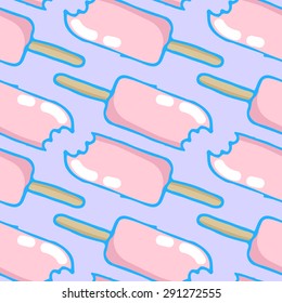 Vector seamless pattern with ice cream. Vector illustration with bright background. Hand drawn ice cream seamless pattern. Background dessert for wrapping, fabric, wallpaper.