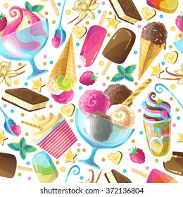 Vector seamless pattern with ice cream. Can be used for fabrics, wallpapers, ornamental template for design and decoration, etc