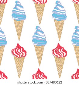 Vector seamless pattern of ice cream. Hand drawn illustration