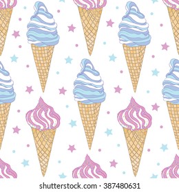 Vector seamless pattern of ice cream. Hand drawn illustration
