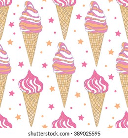 Vector seamless pattern of ice cream. Hand drawn illustration