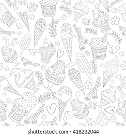 Vector seamless pattern with ice cream in the style of Doodle