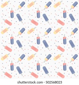 Vector seamless pattern with ice cream and dots in flat modern style