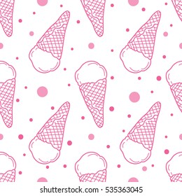 Vector Seamless Pattern With Ice Cream.  Hand Drawn Ice Cream Seamless Pattern.