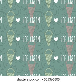   Vector seamless  pattern with ice cream.   Hand drawn ice cream seamless pattern.