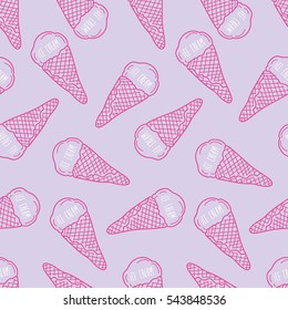  Vector seamless  pattern with ice cream.  Hand drawn ice cream seamless pattern with inscription ice creme. 