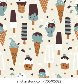 Vector Seamless Pattern with Ice Cream. 