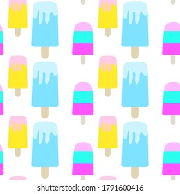 Vector seamless pattern with ice cream.Cartoon cute style. Modern summer fashion print background.