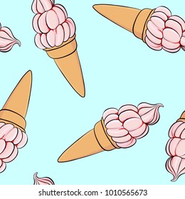 vector seamless pattern with ice creams, hand drawn food background