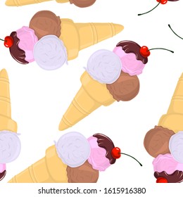 vector seamless pattern with ice creams, hand drawn illustration