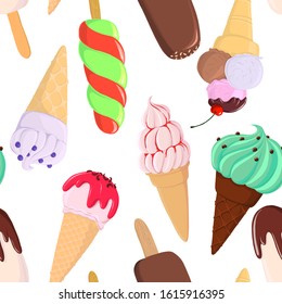 vector seamless pattern with ice creams, hand drawn illustration