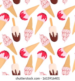 vector seamless pattern with ice creams, hand drawn illustration
