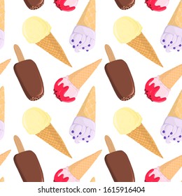 vector seamless pattern with ice creams, hand drawn illustration