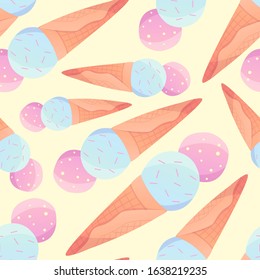 Vector seamless pattern with ice creams on a yellow background