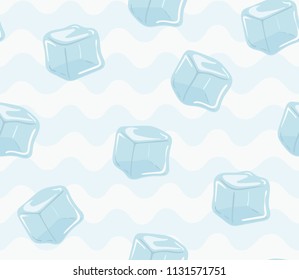 Vector seamless pattern with ice cube on striped background.