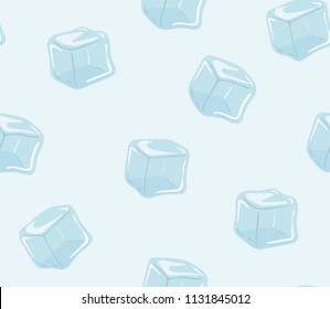 Vector Seamless Pattern With Ice Cube Isolated On Blue Background.