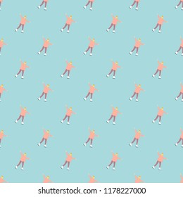 Vector seamless pattern of ice skating women. 