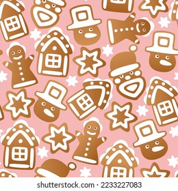 Vector seamless pattern with iced Christmas gingerbread cookies