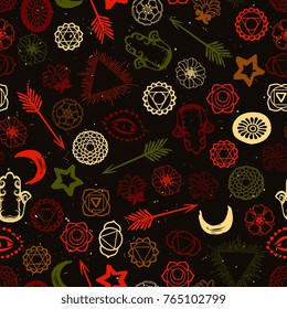 Vector seamless pattern with icon set. Abstract background