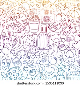 Vector seamless pattern with icons for beauty and shopping. Icons for beauty, shopping, fashion, shopping mall, strip mall. Sale, discount.
