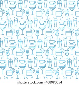 Vector seamless pattern with icons of drink items.