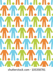 Vector seamless pattern with icons of people. White background with color silhouettes of persons. Abstract illustration with concept of team