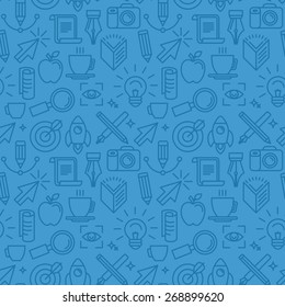 Vector seamless pattern with icons related to graphic design - abstract background in blue colors for website