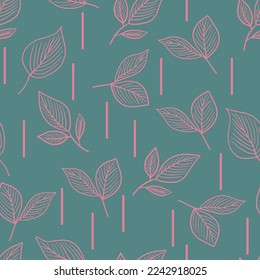 Vector seamless pattern ight stylised pink leaves on green background