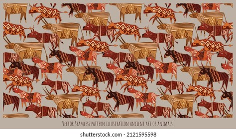 Vector Seamless pattern illustration ancient art of animals.