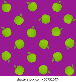 Vector seamless pattern illustration with apples on purple background. This template with this design can be used as a template for the design in the fashion industry, wallpaper, wrapping paper, etc.