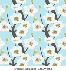 vector seamless pattern, illustration of blooming  tree