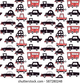 vector seamless pattern with illustration of cars, limited color palette