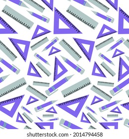 Vector seamless pattern illustration colorful design of study supplies rulers and pens. The design is perfect for wrapping paper, backgrounds, advertisements