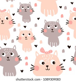 vector seamless pattern with illustration of cute cats