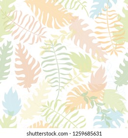 Vector seamless pattern illustration of cute character sloth with jungle leaves. Isolated cartoon baby climbing sloths. Hand drawn animal hanging on a branch. Drawing for print, textile, poster etc. 