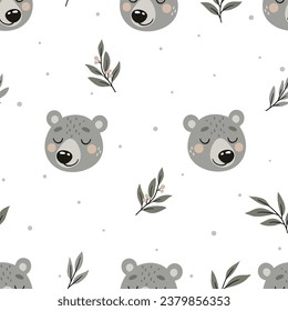Vector seamless pattern, illustration with cute little bears and foxes. Suitable for printing on paper, fabric, scrapbooking.