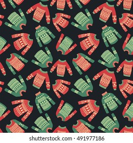 vector seamless pattern with illustration of cute hand drawn Christmas sweaters