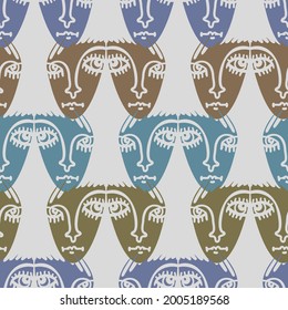 Vector seamless pattern illustration design of abstract lined surreal faces in pastel. The design is perfect for backgrounds, textures, wrapping paper, textiles