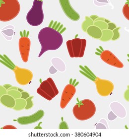 Vector seamless pattern of illustration of different types of vegetables 