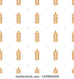 Vector seamless pattern illustration ears of wheat on white background. Whole grain, organic, for bakery package, bread products. 