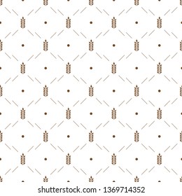 Vector seamless pattern illustration ears of wheat on white background. Whole grain, organic, for bakery package, bread products. Isolated on white.