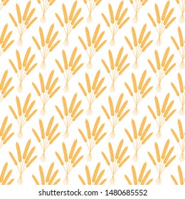 Vector seamless pattern illustration ears of wheat. Malt beer background. Autumn harvest. oktoberfest. bread
