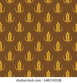 Vector seamless pattern illustration ears of wheat on brown background. Whole grain, organic, for bakery package, bread products. 