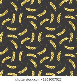 Vector seamless pattern illustration ears of wheat. Whole grain, natural, organic background for bakery package, bread products.