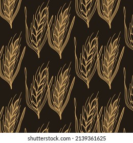 Vector seamless pattern illustration ears of wheat. Whole grain, natural, organic background for bakery package, bread products. Vector Illustration