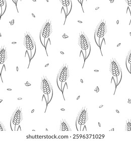 Vector seamless pattern illustration ears of wheat. Hand drawn bakery background.